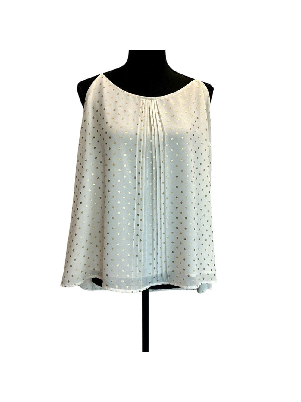 Kismet Ivory white cream metallic gold polkadot camisole tank top blouse Sz XL